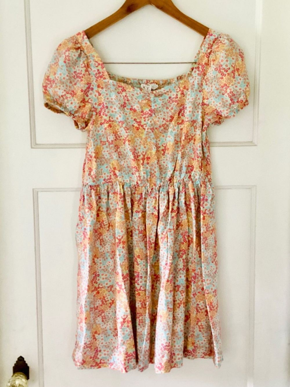 Roxy Girl Smocked micro Floral print Dress 14/16 Short sleeve rayon viscose